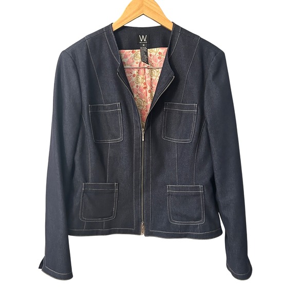 W Work to Weekend‎ Denim Jacket Blazer Pockets Full Zip Career Size 10 - Picture 1 of 7